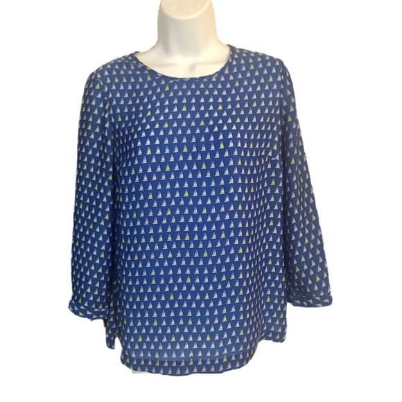 Merona career long-sleeve blue print blouse - Picture 1 of 6